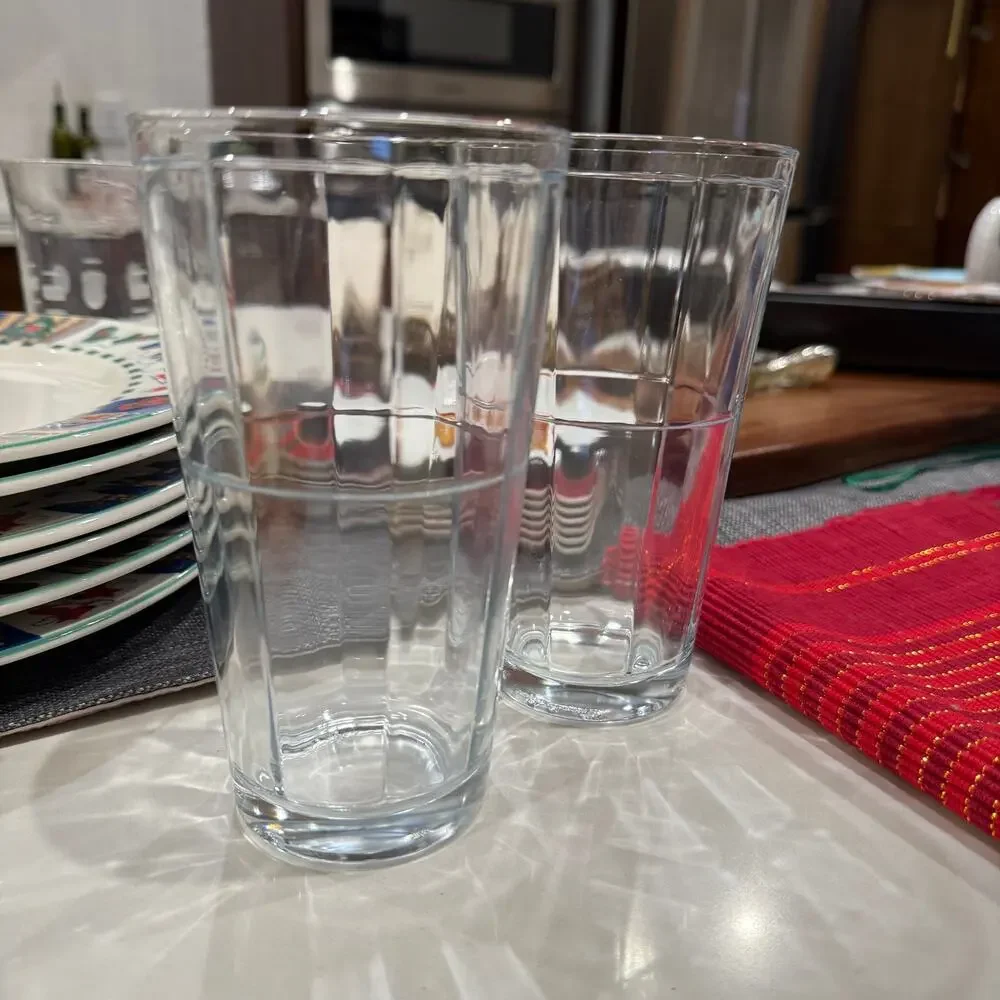 Pasabahce Pair of‎ Clear Drinking Glasses Optic Windowpane Block Pattern